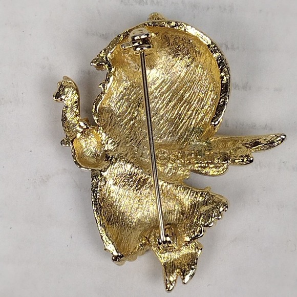 Vintage Sarah Coventry Signed Flying Angel Enamel Pin Brooch Gold Tone W Enamel - Picture 4 of 6